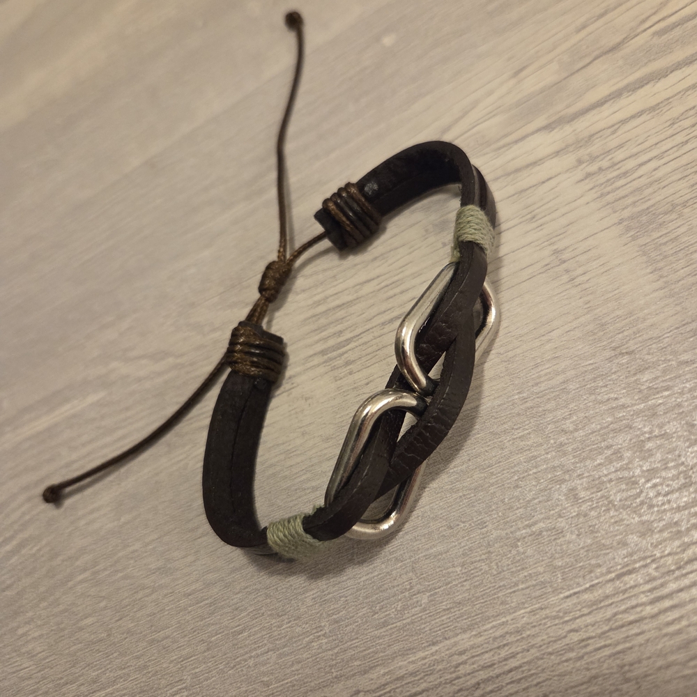 Adjustable Leather Bracelet with Silver Detail